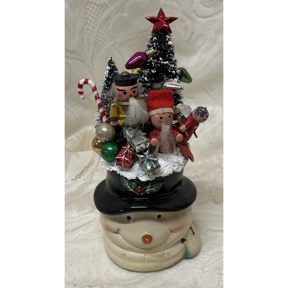 Handmade Other - Vintage Snowman Vase‎ Christmas Wooden Ornaments Toys Assemblage Display Gift